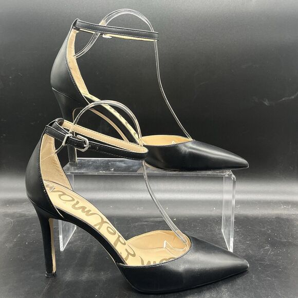 Sam Edelman Harlow womens black Leather Point Toe Ankle Strap heels size 10M - Picture 1 of 7